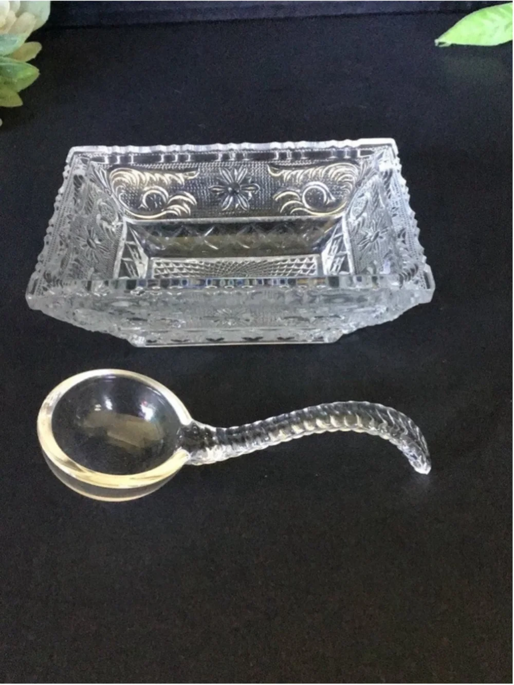 Vintage Duncan Miller Sandwich Pattern Glass Mayonaise Ladle and Dish - Picture 2 of 2